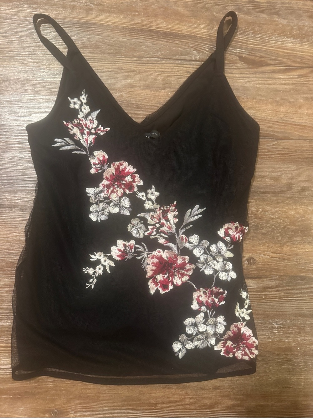 White House Black Market Black Floral Embroidered Cami Tank